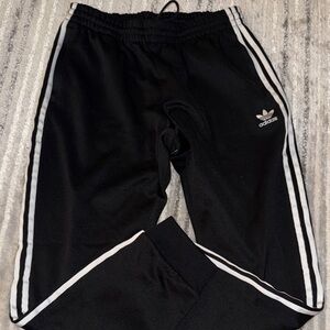 Adidas Black Track Pants with White Stripes